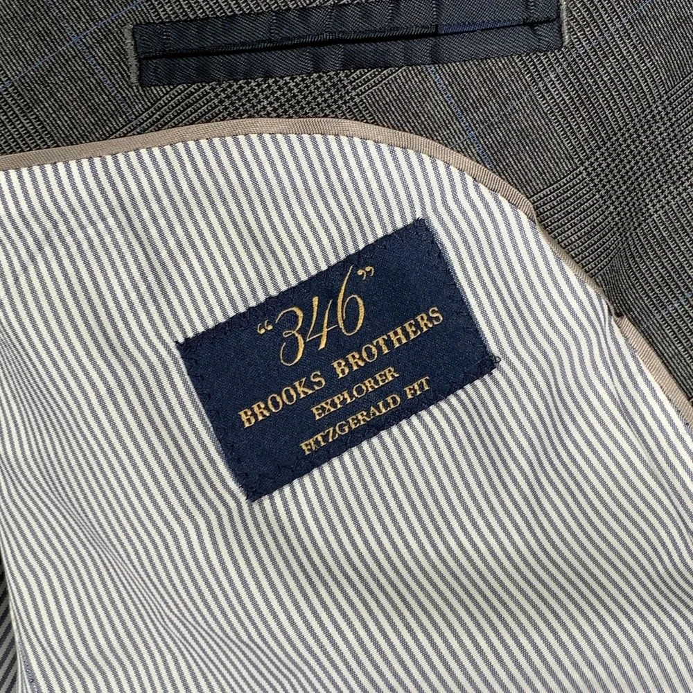 Brooks Brothers Blazer Jacket Men 40L Gray Glen Check Explorer Fitzgerald Sport